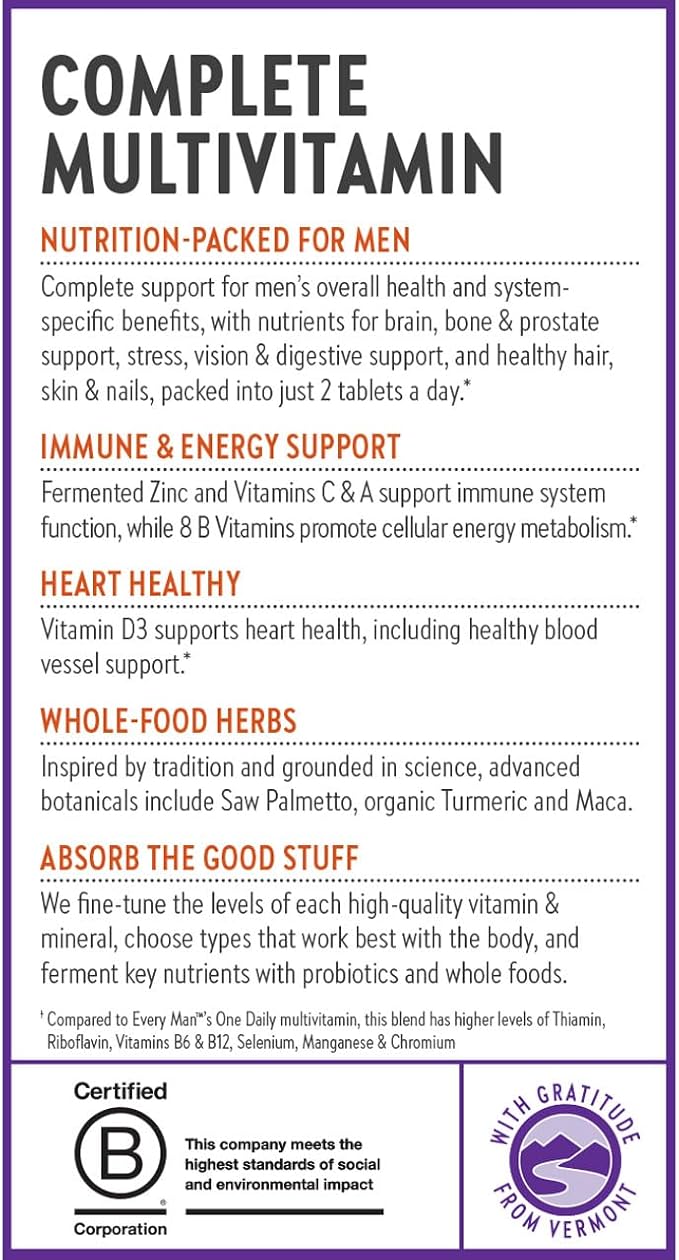 New Chapter Men's Multivitamin Advanced Formula for Stress Brain Immune Heart &amp Energy Support Higher Levels of Whole-Food Fermented Essential Nutrients for Men + Selenium + B Vitamins 120 ct