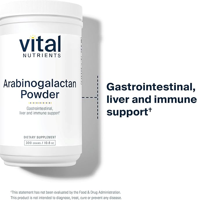 Vital Nutrients Arabinogalactan Powder - Vegan Prebiotic Fiber Supplement for GI Health Liver and Immune Support* - Gluten Dairy Soy Free - Non-GMO - 300g