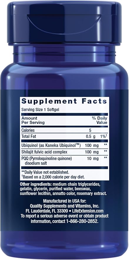 Life Extension Super Ubiquinol CoQ10 with PQQ coenzyme Q10 pyrroloquinoline Quinone Heart Health Supplement Maximum Absorption 100 mg Non-GMO Gluten-Free 30 softgels