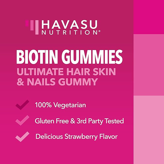 HAVASU NUTRITION Biotin and Collagen Gummies Bundle Ultimate Hair Growth Supplement with 5000mcg Type I and III with Zinc Vitamin E &amp C and 3000mcg Biotin for Hair Skin and Nail Growth
