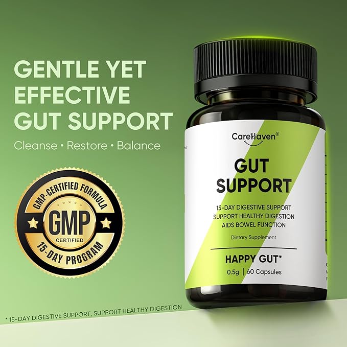 Gut Support Capsules - 15-Day Digestive Support with Psyllium Husk &amp Senna Leaf - Aids Bowel Function &amp Gut Wellness - 60 Active Capsules (2PCS)