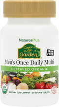 NaturesPlus Source of Life Garden Men’s Once Daily Multivitamin - 30 Tablets - Supports Energy &amp Stamina - USDA Certified Organic Non-GMO Vegan Gluten Free Iron Free - 30 Servings