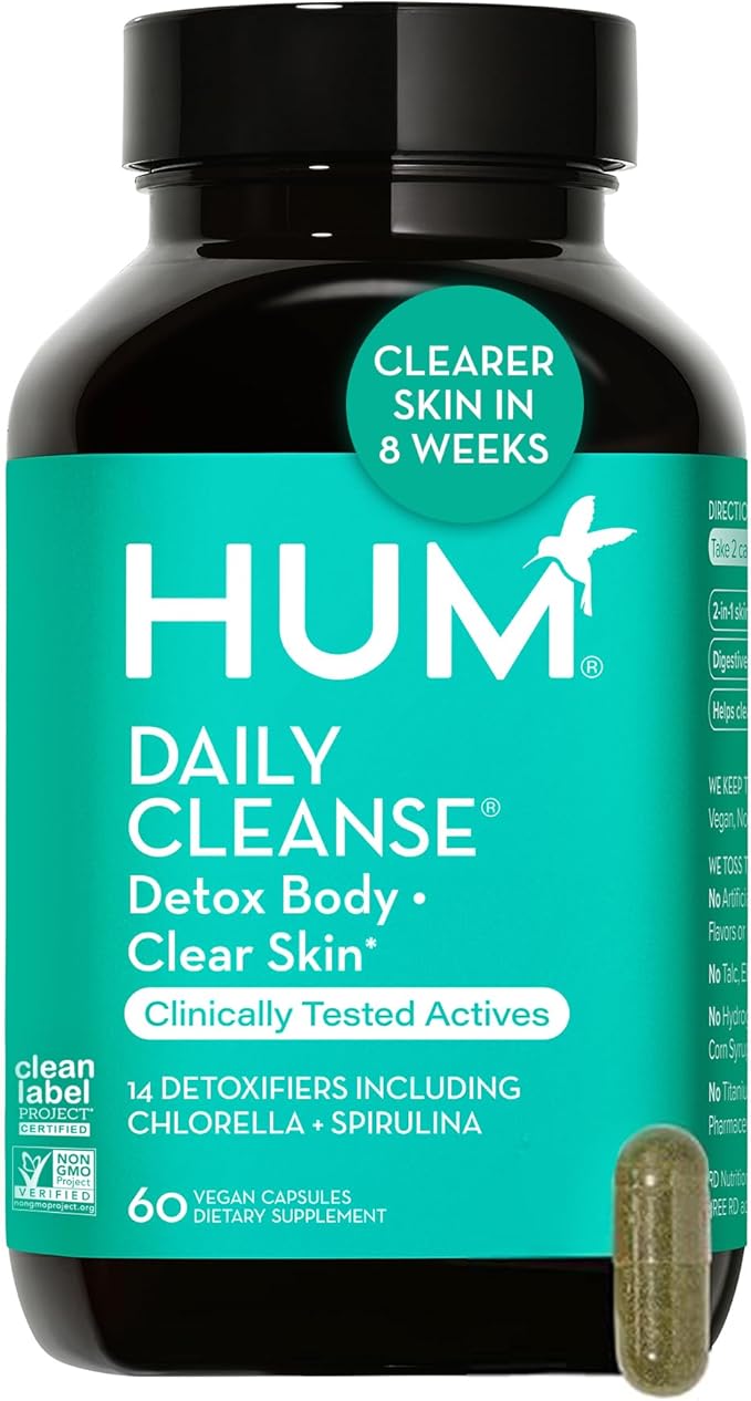 HUM Flatter Me GLP-1 Fiber Daily Cleanse Detox Bundle – Appetite Control Bloating Relief Clear Skin Gut Health &amp Natural Detox with Zinc Spirulina &amp Herbs for Women &amp Men