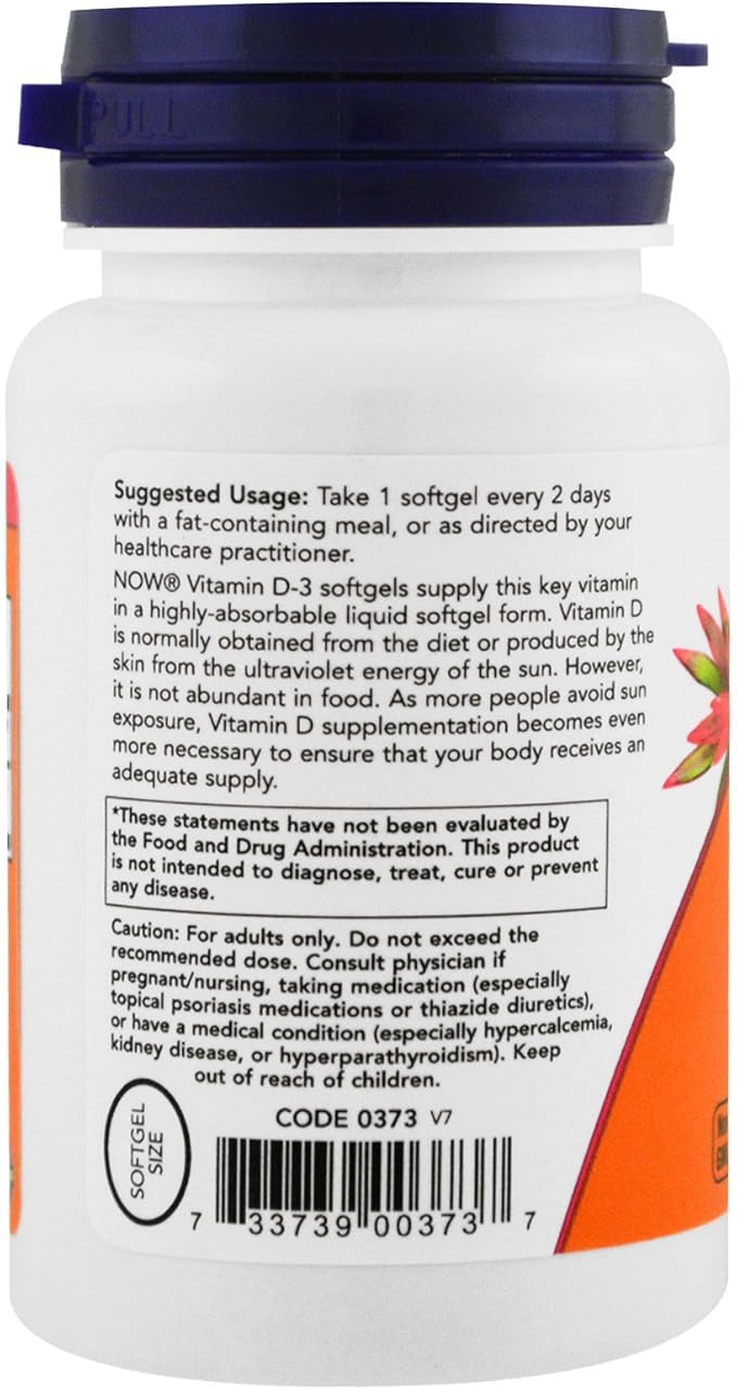 Now Foods Now Supplements Vitamin D-3 5000 IU High Potency Structural Support* 240 Softgels (4 Pack)