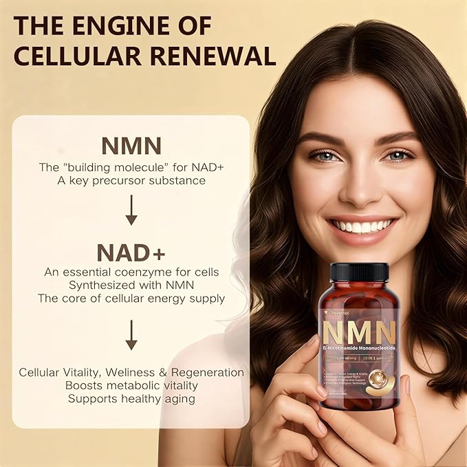 NMN Supplement 1000mg | 10-in-1 with Resveratrol Quercetin CoQ10 &amp Glutathione | Cellular Energy &amp Antioxidant Complex | Enhanced Bioavailability Formula with TMG &amp Black Pepper | 120 Ca