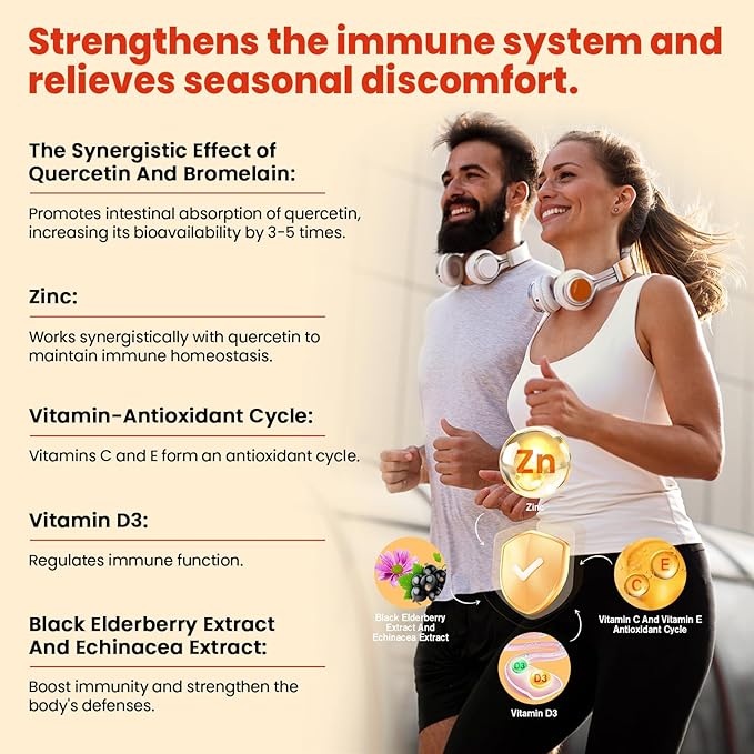 Sugar Free Quercetin with Bromelain Gummies for Kids &amp Adult - Immune Antioxidant Seasonal Support 1000mg Quercetin Supplements with Bromelain Zinc Elderberry Vitamin C D3 E Vegan 60 Count