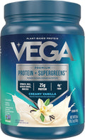 Vega Protein and Greens Protein Powder Creamy Vanilla (11 Servings) 25g Plant Based Protein Plus Veggies Vegan Non-GMO Pea Protein for Women and Men 1.2lbs
