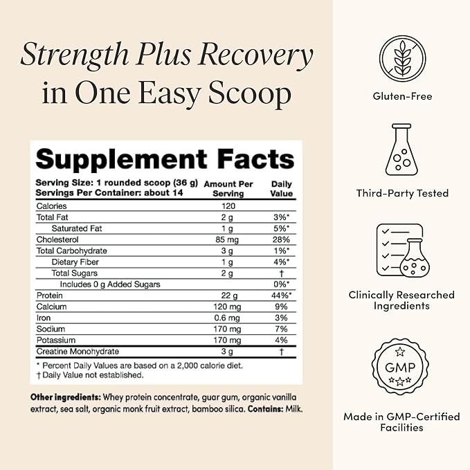 The 'Pause Life Protein + Creatine Made with Creavitalis Creatine Monohydrate Whey Protein &amp BCAAs for Men and Women Gluten Free Low Sugar Non GMO Vanilla Flavor 14 Servings 17.8 oz