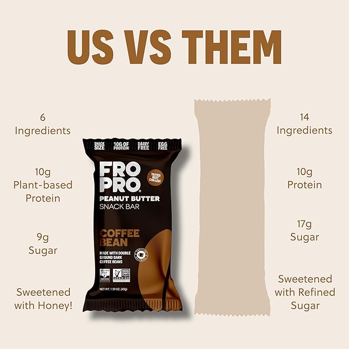 FROPRO Plant Protein Snack Bars - Plant Based Protein Bars All-Natural Gluten Dairy &amp Soy Free High Protein Bars with Low Calories | Coffee 24 Pack