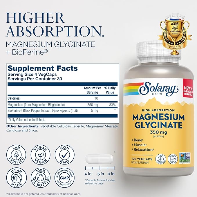 SOLARAY Vitamin D3 K2 and Magnesium Glycinate - Bone Health Bundle - Calcium Absorption Nerve Heart and Immune Support w/ 5000 IU Vitamin D 350mg Chelated Magnesium 60-Day Guarantee 60ct/120ct
