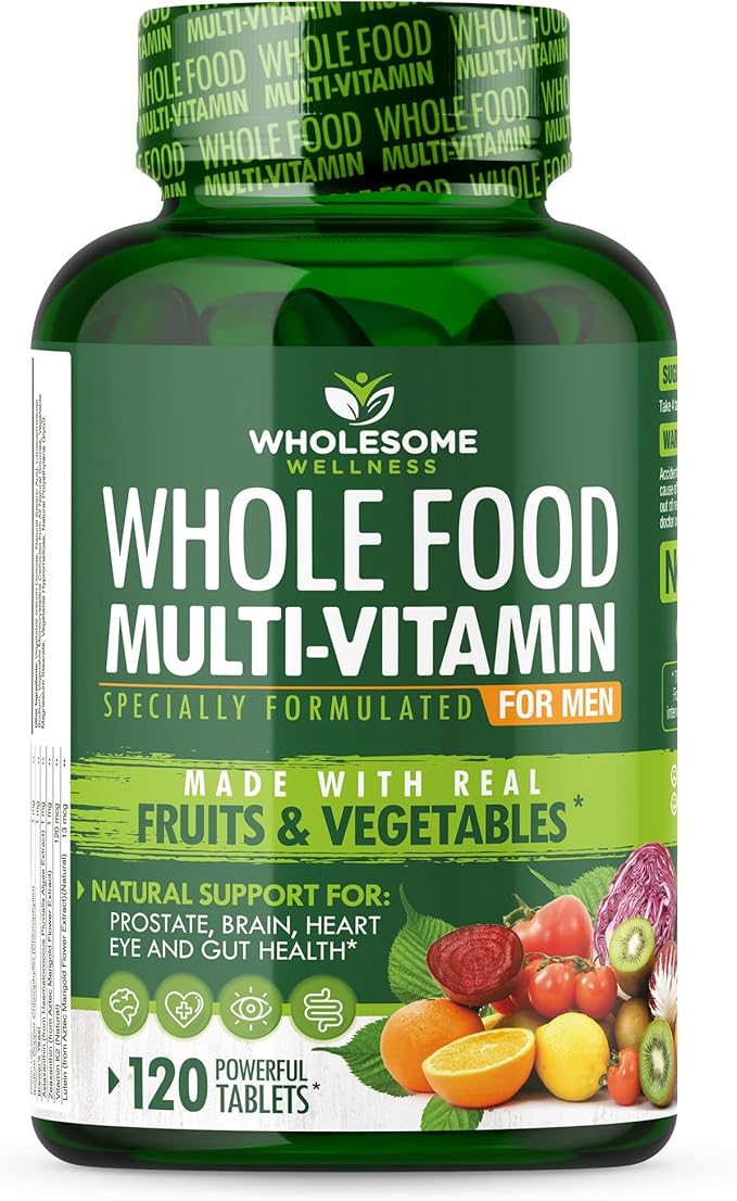 Wholesome Wellness Whole Food Multivitamin for Men - Natural Multi Vitamins Minerals Organic Extracts Digestive Enzymes 1000MG Plus Prebiotics &amp Probiotics Bundle
