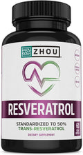 ZHOU Resveratrol - Resveratrol 1000mg Nutritional Supplement for Women &amp Men Pure Ultra Strength Heart Health and Antioxidant Support Formula - 60 Veggie Capsules