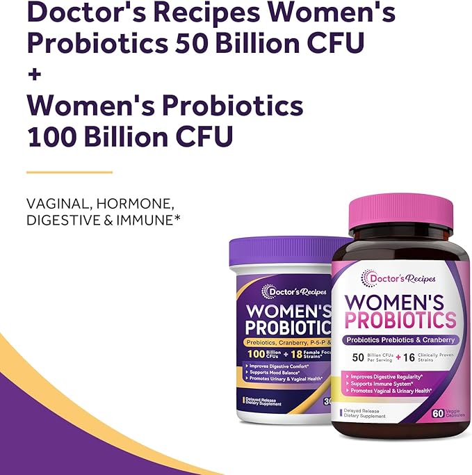Doctor's Recipes Women’s Care Bundle 100 Billion CFU Probiotics Vitamin B6 P5P Digestion Vaginal Urinary &amp Immune Shelf Stable Bundle &amp Save