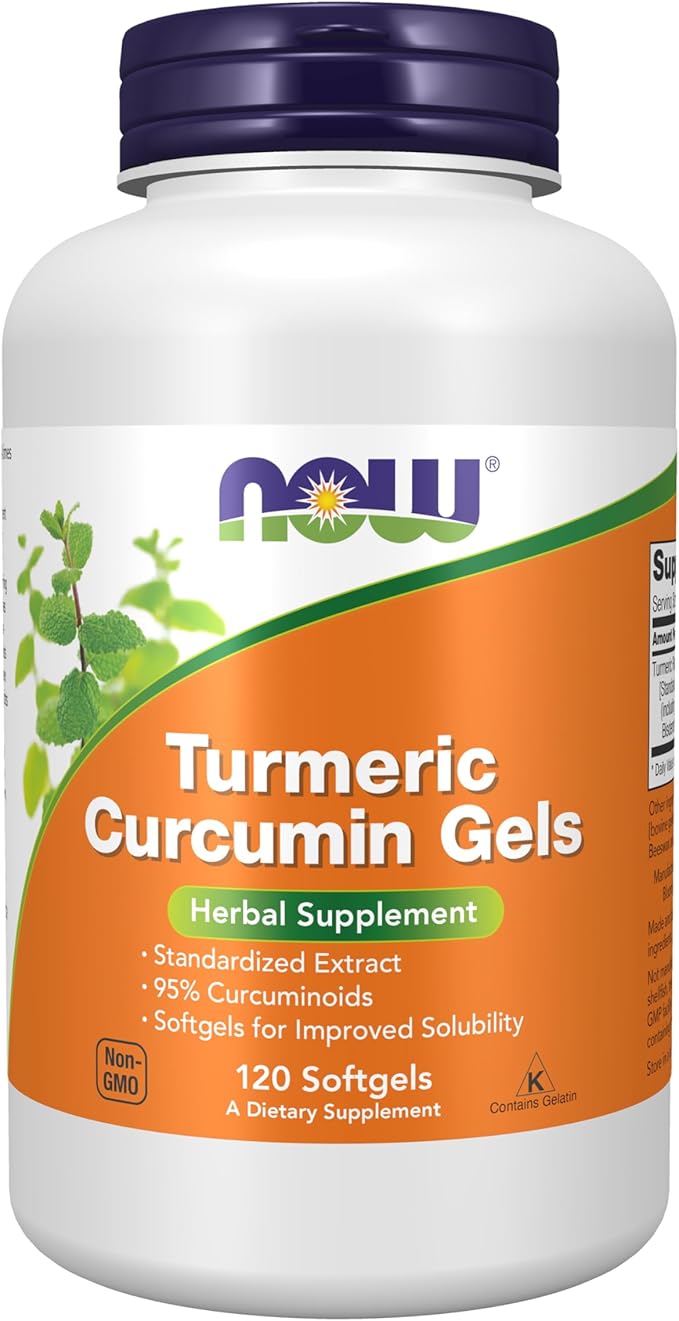 NOW Supplements Tumeric Curcumin (Curcuma longa) Gels Standardized Extract Herbal Supplement with 95% Curcuminoids 120 Softgels