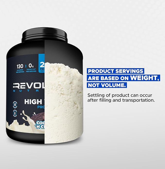 Revolution Nutrition High Whey Protein Powder 6LB Whey Isolate Gluten Free Lean Muscle Mass for Men &amp Women 25g of Protein Per Scoop 2.7kg 73 Servings (Cookies &amp Cream 6 Pound)