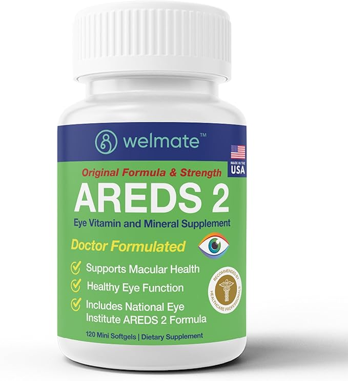 WELMATE - AREDS 2 (60 Servings) - Eye Vitamin and Mineral Supplement - Vitamin C Zinc Lutein Zeaxanthin - Macular Health - Doctor Formulated &amp Tested - Eye Care - Gluten Free - 120 Mini Softgel