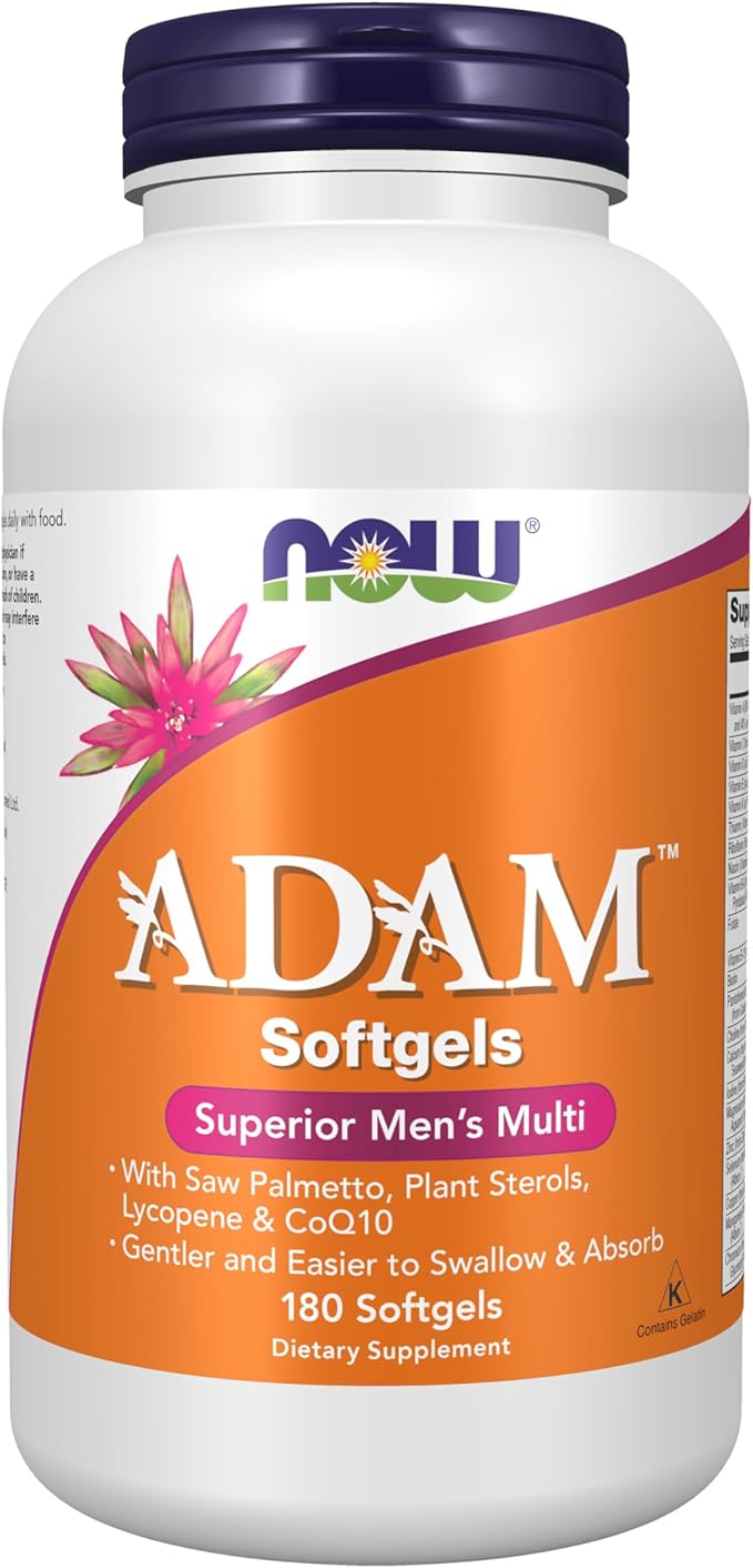 NOW Foods Supplements ADAM™ Men's Multivitamin with Saw Palmetto Plant Sterols Lycopene &amp CoQ10 180 Softgels