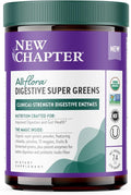 New Chapter All-Flora Digestive Super Greens Powder for Gut Health - Clinical-Strength Digestive Enzymes + USDA Organic Chlorella Spirulina Fermented Greens – Delicious &amp 100% Vegan 30 Servings