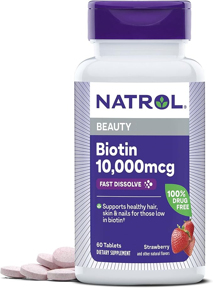 Natrol Vitamin B-12 5000mcg 200 Tablets &amp Biotin 10000mcg 60 Tablets for Cellular Energy Healthy Nervous System Hair Skin and Nails