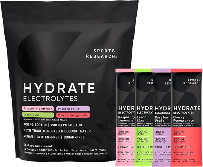Sports Research Whey Protein Isolate Vanilla Flavored (2.1 lb) Variety Pack Hydrate Electrolytes Powder Packets (16 Count) and Creatine Monohydrate (1.1 lb)