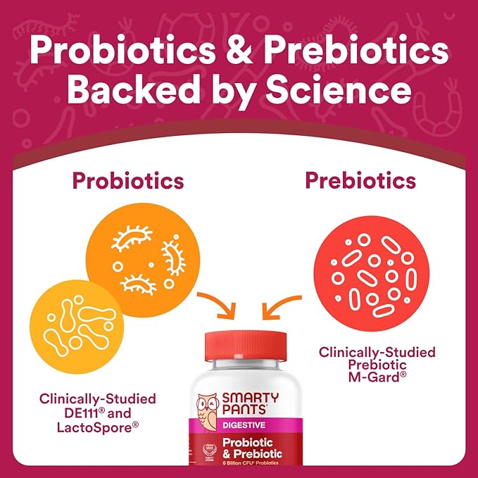 SmartyPants Adult Probiotic &amp Prebiotic Gummies for Digestive Health: 6 Billion CFU Gut Health Supplement Clinically Studied Prebiotic for Immune Support Grape 60 Count (30 Day Supply)