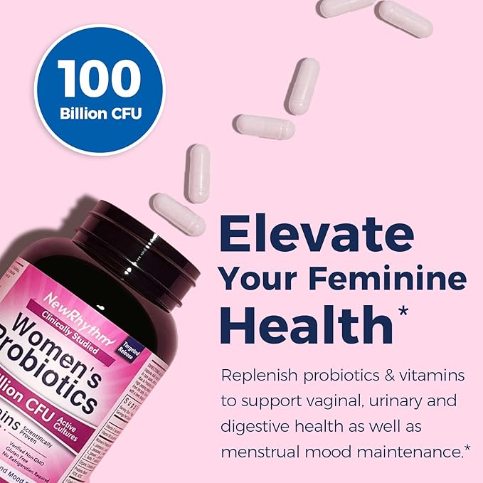 NewRhythm Women's Premium Bundle: Vaginal Health with P-5-P &amp Vitamin C + Menopause Relief with Botanicals 18 Strains 90 Capsules