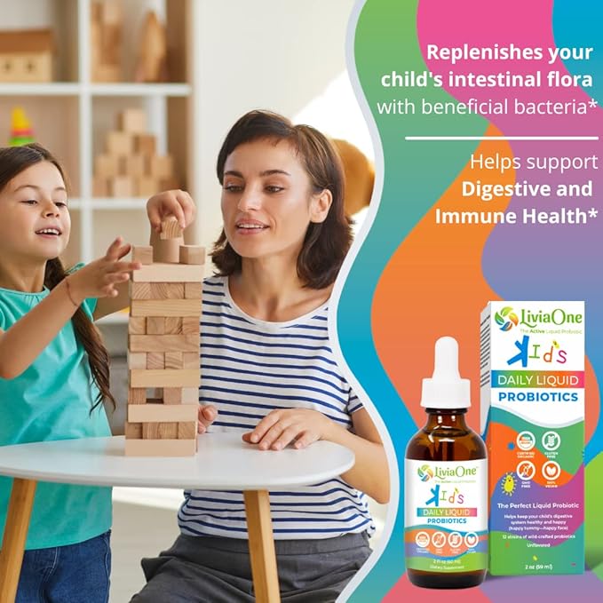 LiviaOne Daily Liquid Probiotics for Kids Probiotic Supplement for Digestive Health and Immune Support USDA-Certified Organic Vegan and Allergen-Free Non-GMO Probiotics 2 Fl Oz (Pack of 1)