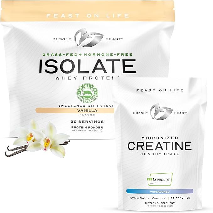 Muscle Feast Bundle – Whey Protein Isolate (Vanilla 2lb) + Creapure Micronized Creatine Monohydrate (Unflavored 250g) – 1 Unit Each