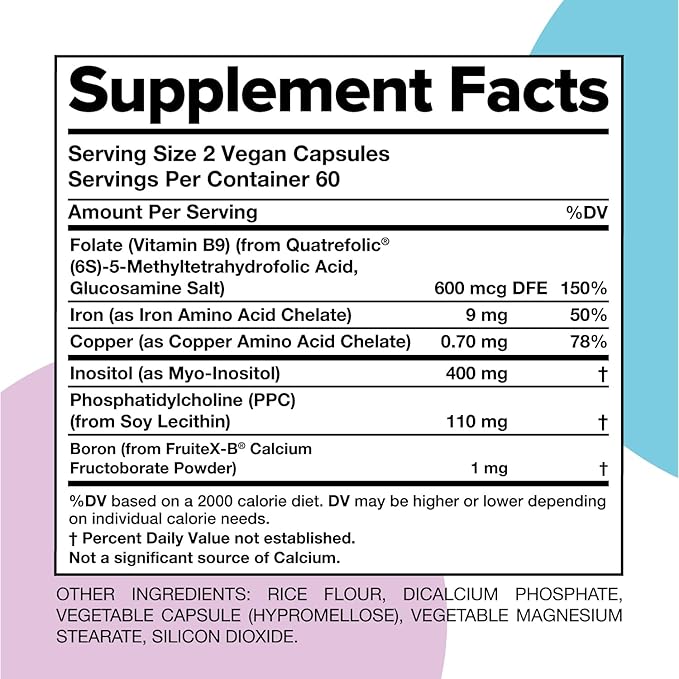 Complement ForHer Multivitamin - Hormone Balance for Women (60 Servings) Inositol Supplement Longevity Support- B9 Iron - 120 Capsules