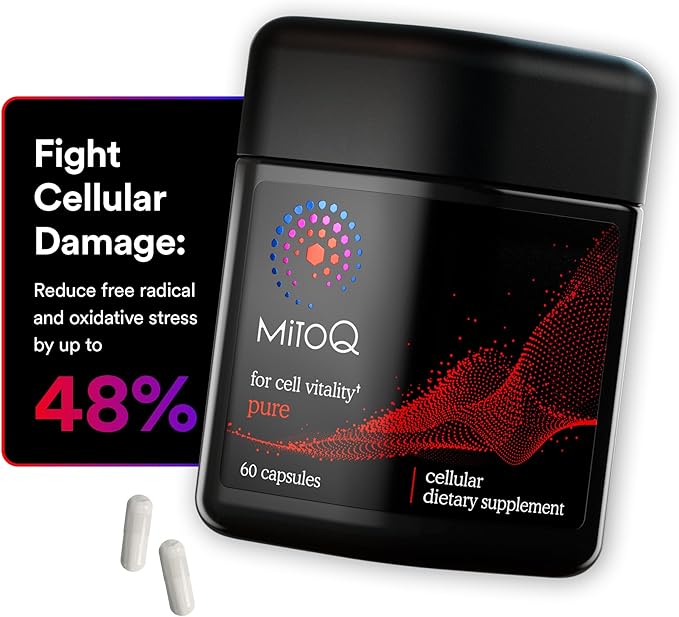MitoQ Pure Advanced Mitochondria Supplement Superior Bioavailability to CoQ10 | Reduces Free Radical Damage for Healthy Aging Metabolism Heart Health Energy Strength &amp Mobility