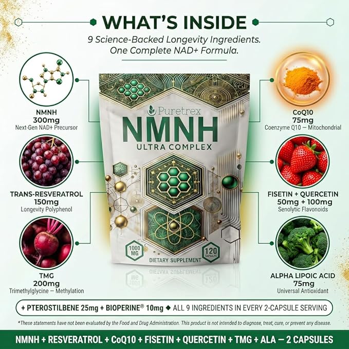 NMNH Ultra Complex Dietary Supplement 1000mg 120 Capsules Vegan with Trans-Resveratrol Quercetin CoQ10
