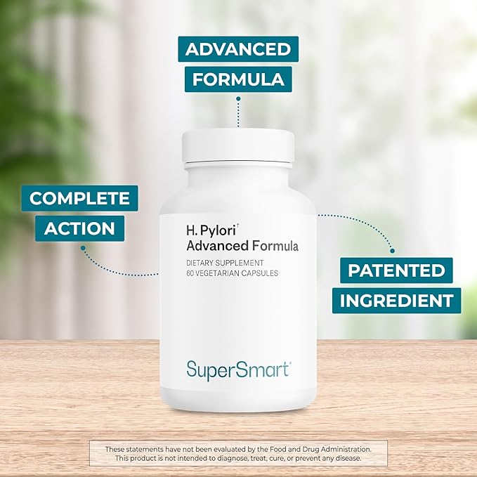 Supersmart H. Pylori Advanced Formula (6-in-1 Complete Action) - with Mastic Gum Probiotics &amp Prebiotic - Patented Pylopass Lactobacillus Reuteri DSM 17648 | 60 Vegetarian Capsules - Made in USA