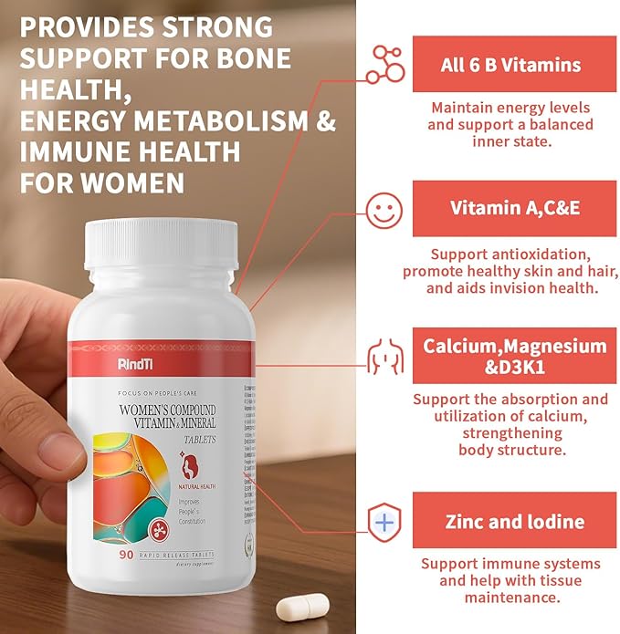 Multivitamin for Women 50+ Daily Women 50+ Multi-Vitamin with Vitamins A BC E for Energy &amp Bone &amp Immune &amp Skin&amp Hair Support 90 ct