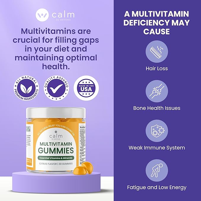 Calm by Wellness Multivitamin Gummies - All Natural Vegan Adult Multivitamin Gummy - Packed with Antioxidant Vitamins C &amp E B12 B6 Folic Acid Pantothenic Acid - Essential for Overall Health
