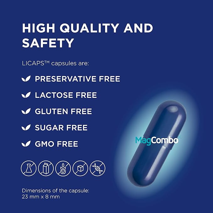 MagCombo - Concentrated Pure Magnesium Special Oil Formula with Maximum Absorption for Leg Cramps Tensed Muscles Sleep enriched with Vitamins В2 В6 В12 and С only 1 Capsule Daily. (Pack of 1)
