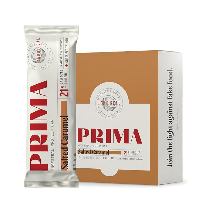 PRIMA ANCESTRAL PROTEIN BAR Grass Fed Protein Bars 7 Pack – Animal-Based Protein Bar with Beef Tallow Raw Honey Seed Oil Free Low Carb Gluten-Free – Healthy Energy Snacks for Clean Lifestyle (7