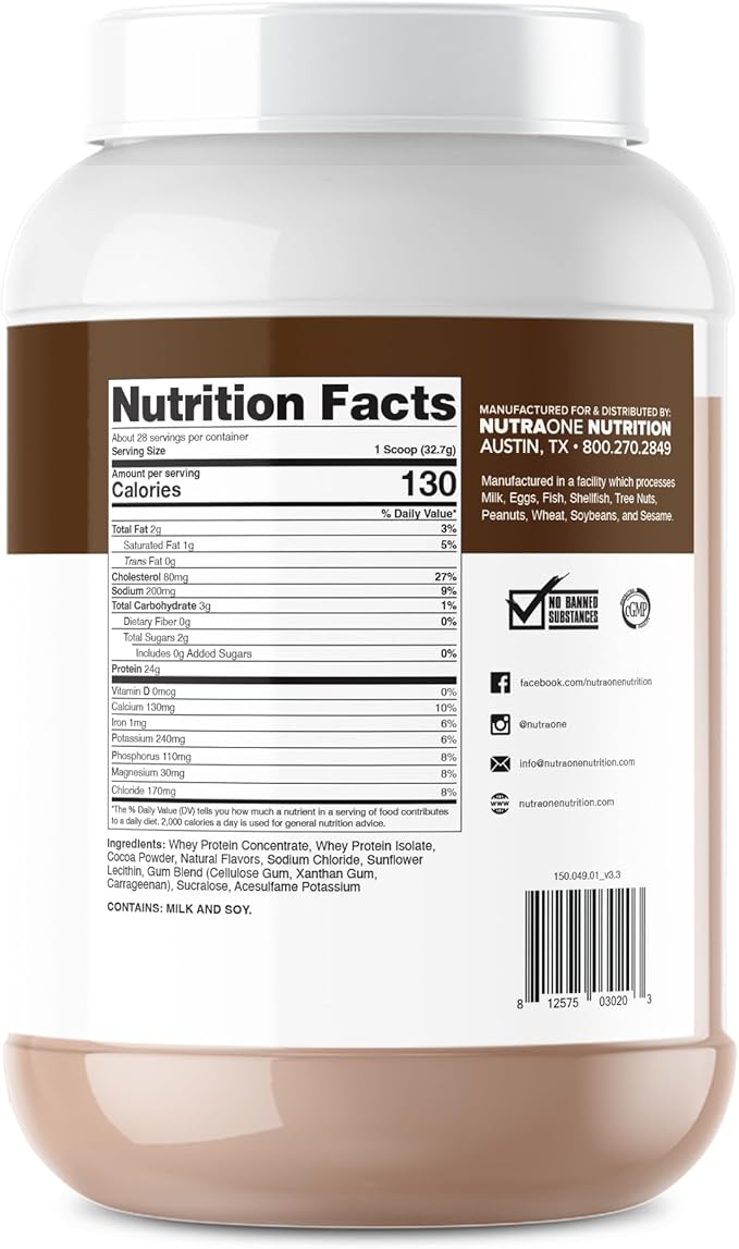 NutraOne ProteinOne Whey Protein Promote Recovery and Build Muscle with a Protein Shake Powder for Men &amp Women (Gourmet Chocolate 2 LB)