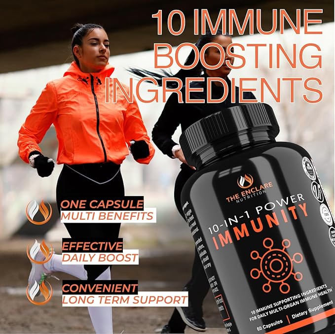 THE ENCLARE NUTRITION 10 in 1 Immune Support Booster Supplement with Echinacea Vitamin C and Zinc Turmeric Ginger B6 Elderberry for Adults Immunity Defense Vitamins Made in USA Veg Cap 60 Ct (1)