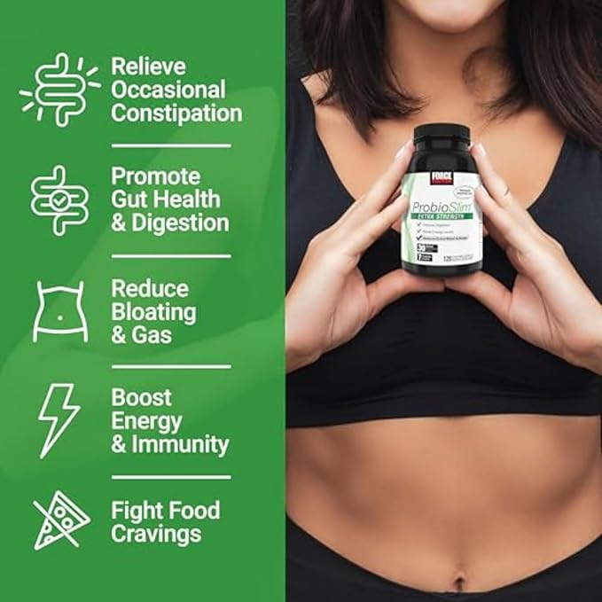 Force Factor ProbioSlim Extra Strength Probiotic Supplement for Women and Men with 30 Billion CFUs and Green Tea Extract for Gut Health Support Bloating and Gas Relief 360 Capsules Pack of 3