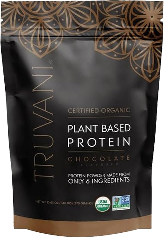 Truvani Vegan Pea Protein Powder | Chocolate | 20g Organic Plant Based Protein | 20 Servings | Keto | Gluten &amp Dairy Free | Low Carb | No Added Sugar