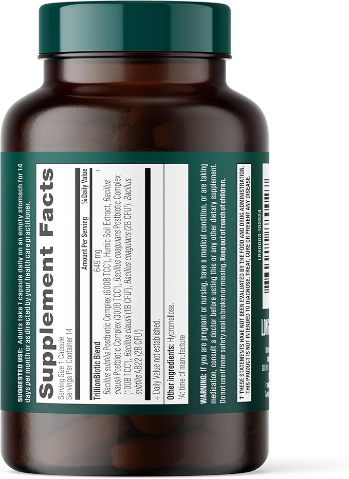 Probiotic Trillion – 1 Trillion CFU with Prebiotics Probiotics Parabiotics &amp Postbiotics – Bacillus Subtilis AB-22 – Gut Health Immune Support Glyphosate Detox – 30 Day Supply