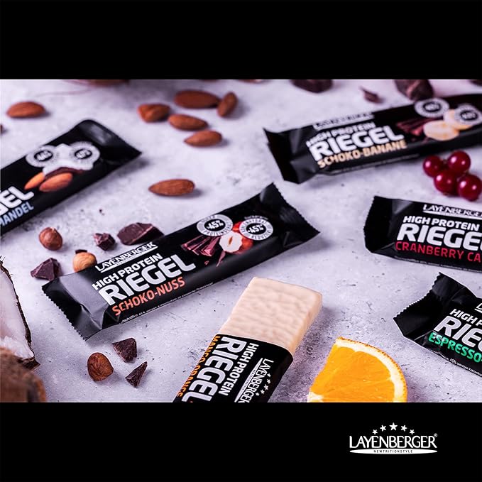 Layenberger High Protein Bar Fitness Power Bar Lots of Protein Low Sugar Pack of 18 (18 x 35 g) - Espresso-Nero
