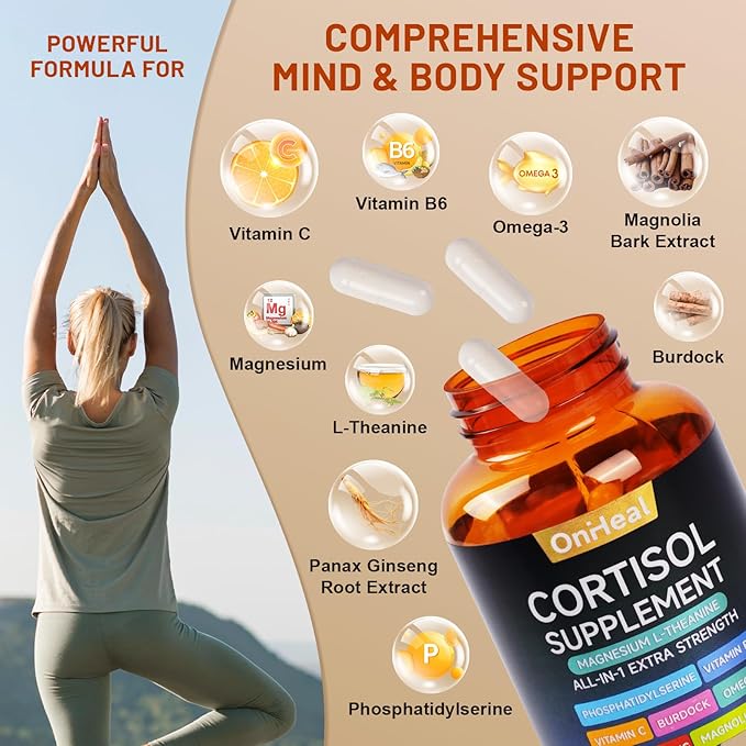 Cortisol Supplement with Aspalathus Linariifolius Magnesium L-Theanine - for Men and Women - Stress Relief Sleep Support Detoxification Reduction &amp Control - 120 Capsules