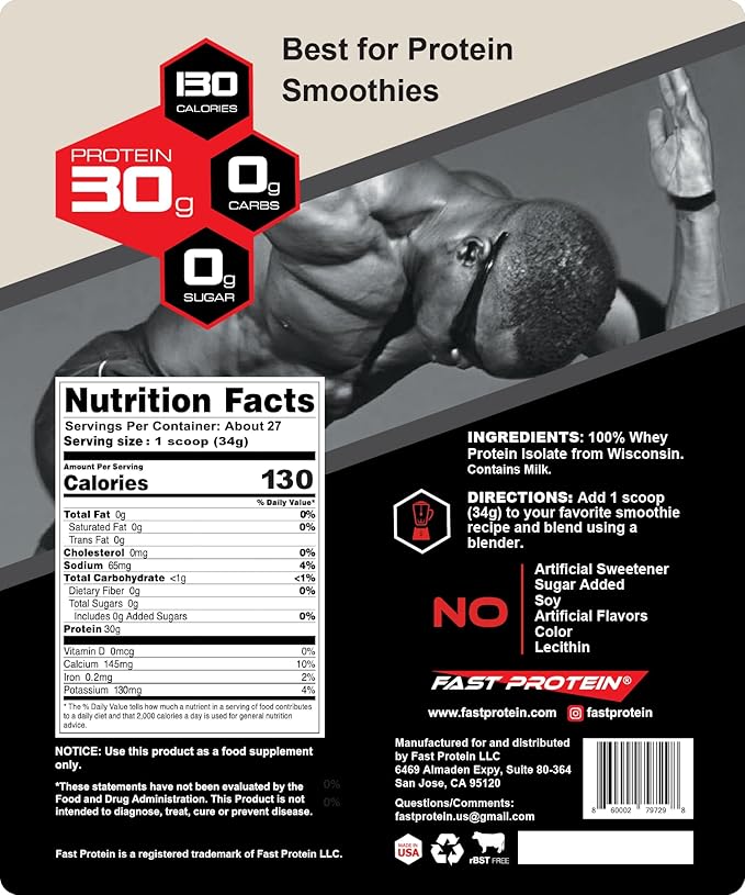 Whey Isolate Protein Powder Unflavored - 30g Protein Powder - Kosher Halal Keto Clean Label Fast Protein - 2LB 30 Servings