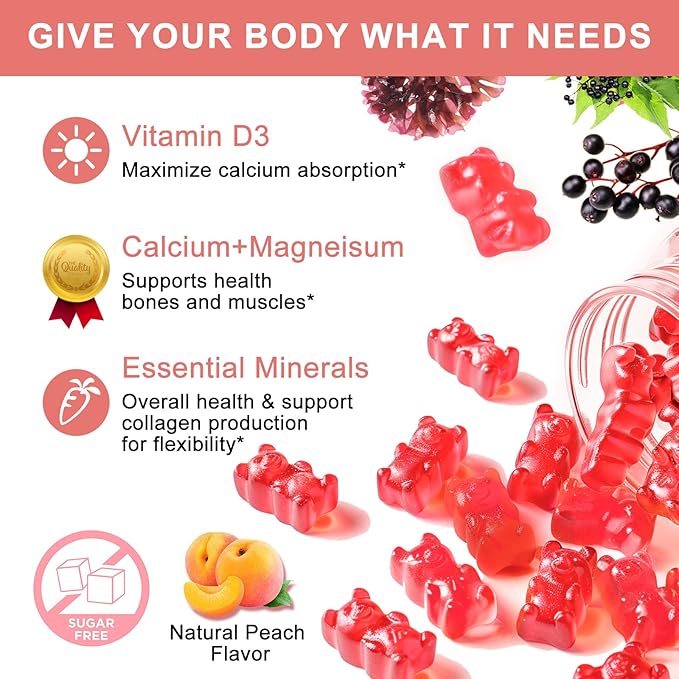 Plan Calcium Gummies with D3Zinc - Plant Complex Calcium Magnesium Supplement with GlycinatePotassiumVitamin C &ampWhole Natural Food for Bone &amp Immune Support- 120 Chewable Gummy Sugar-Free