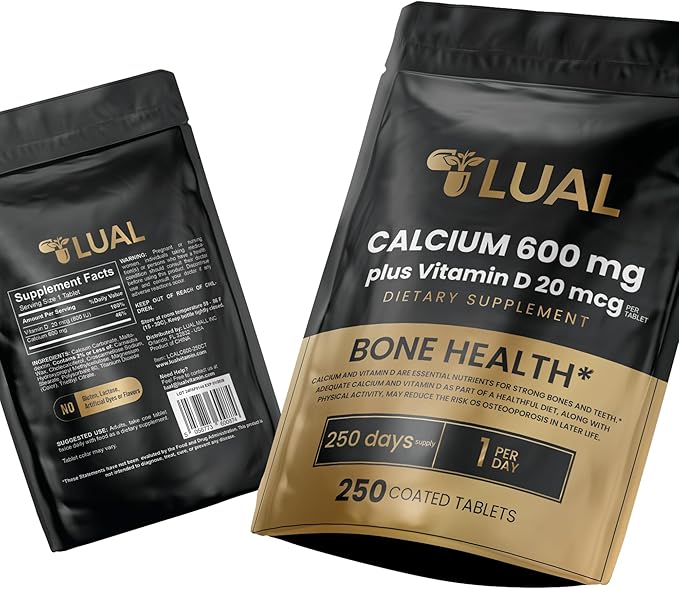 Calcium 600mg with Vitamin D3 20mcg 250 Coated Tablets - Bone Health Support