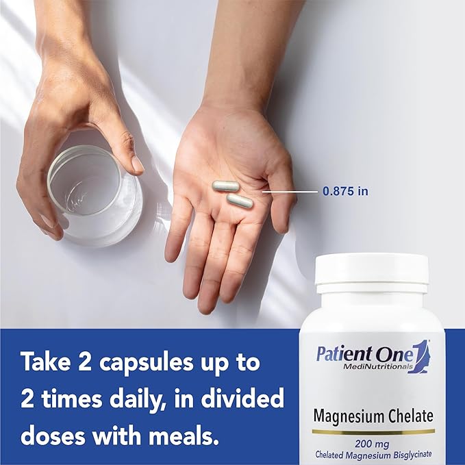 Patient One Magnesium Glycinate 200mg | Supplement to Support Energy Levels and Muscle and Heart Health* | Absorbable and Gentle Formula | 120 Capsules