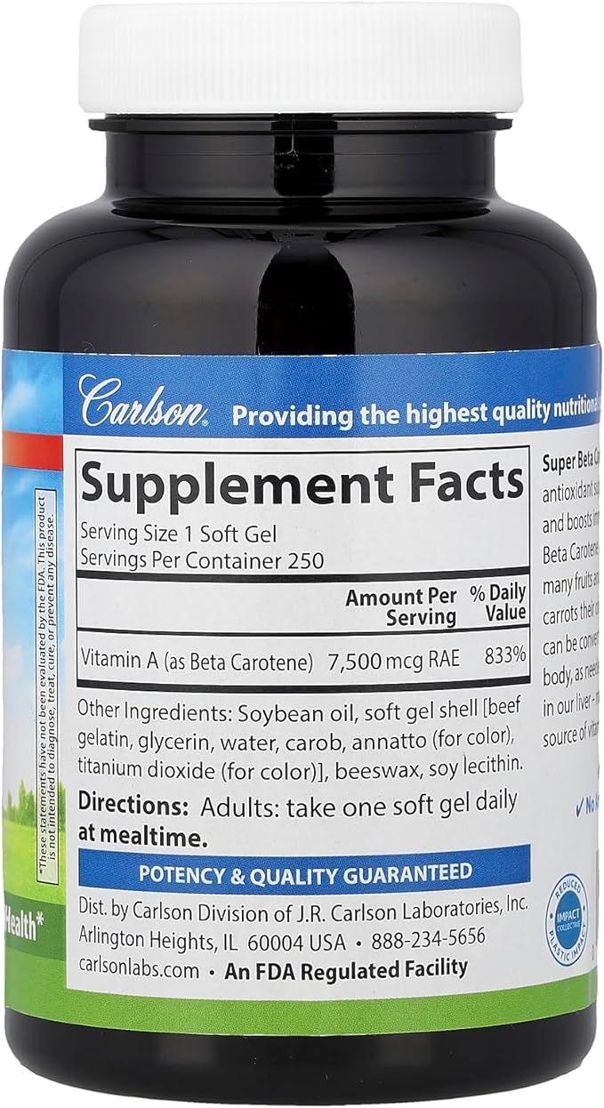 Carlson Labs Super Beta-Carotene from Dunaliella Salina 250 Softgels