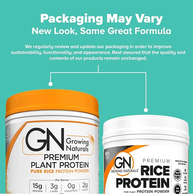 Growing Naturals Organic Premium Rice Protein Powder Chocolate Power Non-GMO Vegan 16.8 Ounce