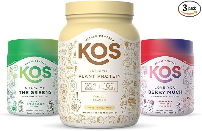 KOS PowerPlant Bundle (Organic Plant-Based Vanilla Protein Powder + Organic Reds Blend + Organic Greens Blend)